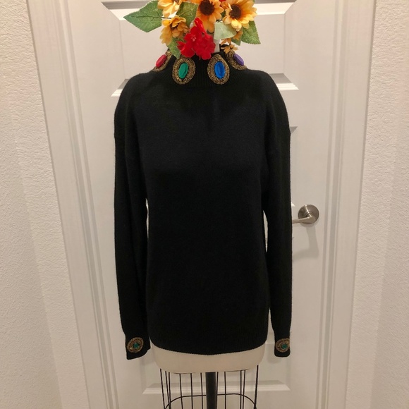 NWOT - Elegant Bejeweled Black Turtleneck Sweater - Picture 1 of 16